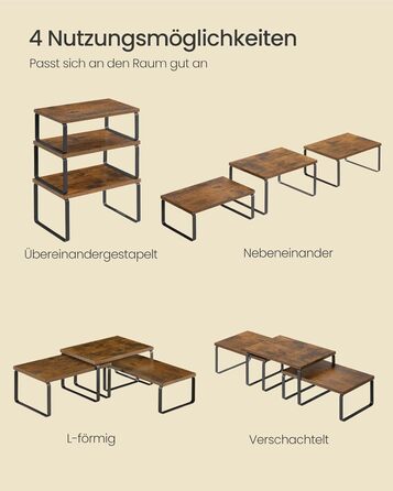 Стійка для спецій, набір із 3 кухонних органайзерів, штабелюється, розширюється, композитний метал та дерево, вінтажний коричнево-матово-чорний KCS220K02 19,5 Г x 29,7 Ш x 15,8 В см, білосніжно-білий матово-білий