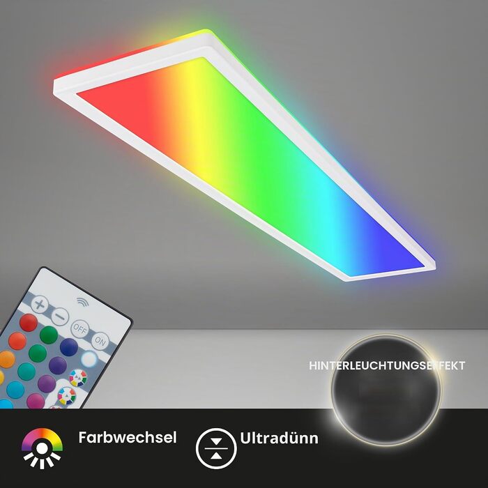 Стеля LED-світильник BRILONER 98 см з непрямим підсвічуванням, RGBW кольорове світло, пульт ДК, панельна лампа для вітальні та кухні, 98x20x3 см, білий