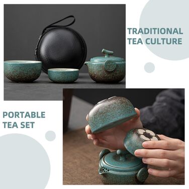 Японський чайний набір для подорожей з керамічної чайнички та чашки. Міцний чохол зі штучної шкіри для любителів чаю та повсякденного використання.