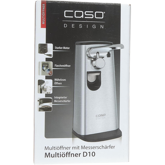 Мультивідкривач CASO D10 з високоякісним корпусом з нержавіючої сталі, універсальне використання в якості відкривачки для пляшок, точилки для ножів, консервного ножа, в т.ч. практичного втягування кабелю, магнітного тримача кришки, потужного двигуна