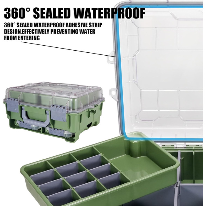 Рівневий водонепроникний ящик для рибальських снастей Seaknight, надійний замок, міцний ABS-пластик та регульовані відділення, органайзер для зберігання спорядження для лову коропа, окуня, прісноводної та морської ловлі, зелений, 3-