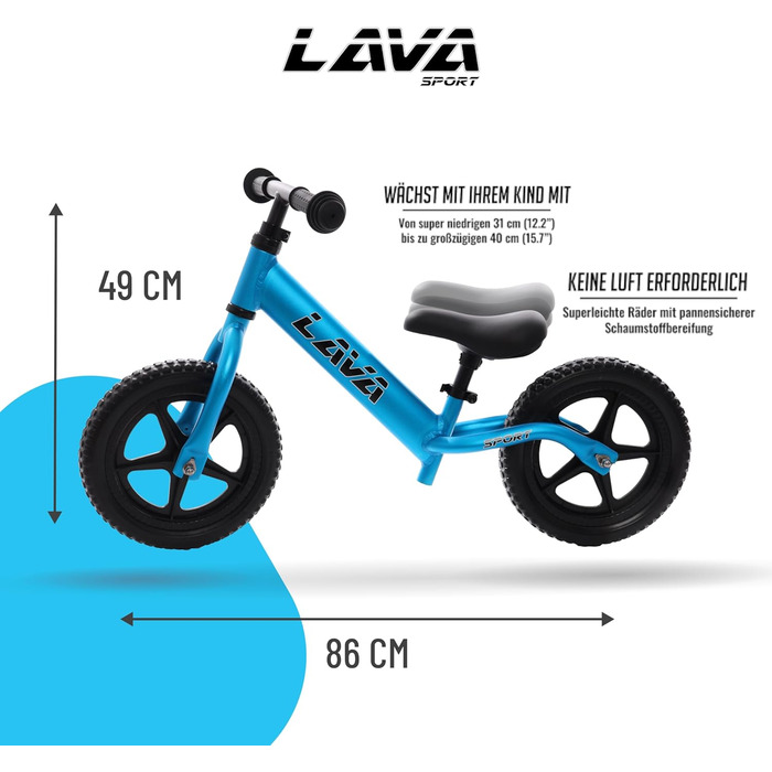 Велосипед-балансир LAVA SPORT - надлегкий дитячий велосипед від 2 років, ходунки для хлопчиків і дівчаток, 12-дюймові колеса, регу