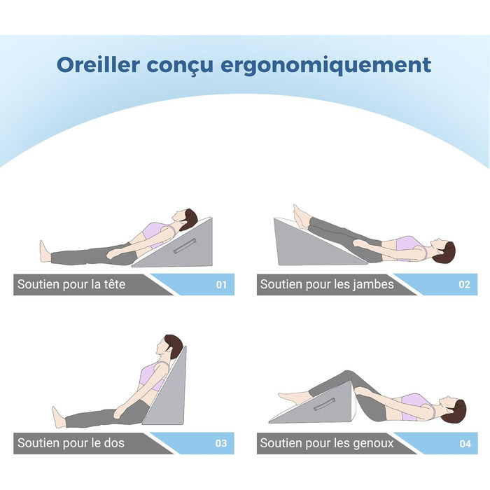 Клиноподібна подушка для ліжка, трикутна подушка, ергономічна, виготовлена з піни з ефектом пам&39яті, від апное сну, кутова подушка, хропіння, вдихання кислоти (біла)