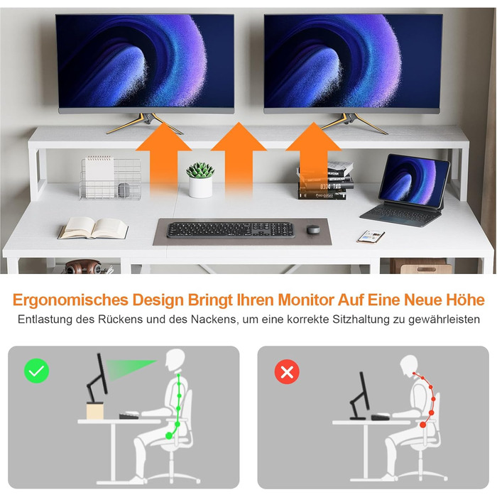 Стіл Devoko з підставкою для монітора, комп'ютерний стіл з полицями, офісний стіл з книжковою полицею, комп'ютерний стіл для мален