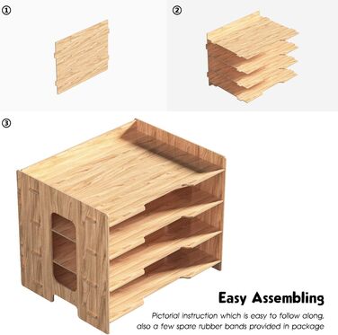 Лоток для документів Booxihome Дерев'яний лоток для зберігання, Лоток для файлів Office Desk Лоток для паперу для системи зберігання папок формату A4 Органайзер Дерев'яний
