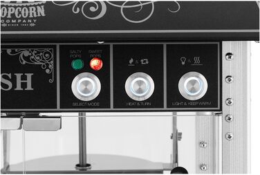 Машина для попкорну Royal Catering RCPW-16E-2F з візком Ретро дизайн 150/180C 2 температури для солодкого та солоного попкорну Чорна машина для приготування попкорну Торговий автомат для попкорну