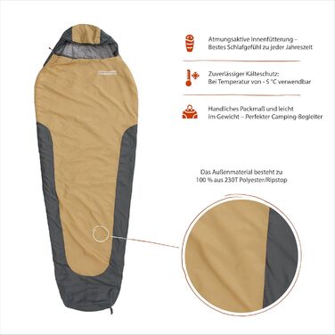 Спальний мішок Where Tomorrow Mummy, гірчично-жовтий / сірий, 220x80 см