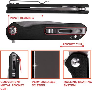 Складаний ніж зі сталі D2 лезо G10 антиковзаюча ручка з кліпсою Гострий одноручний ніж з піхвами і шарикопідшипником Кемпінг Полюв