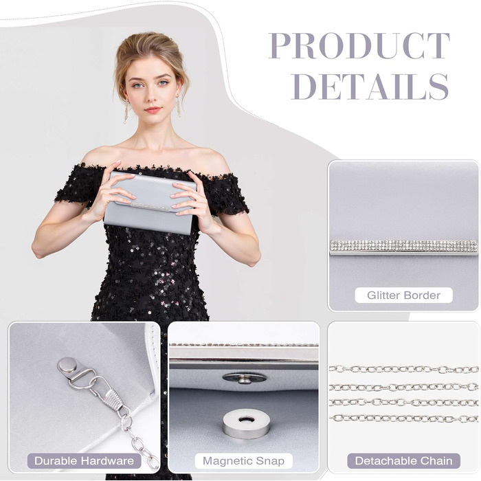 Сріблясте вечірнє клатч-гаманець Larcenciel Чорний Крокодил з лакованої шкіри, прикрашене стразами та ланцюжком, ідеально підходить для весілля, випускного балу або коктейльної вечірки