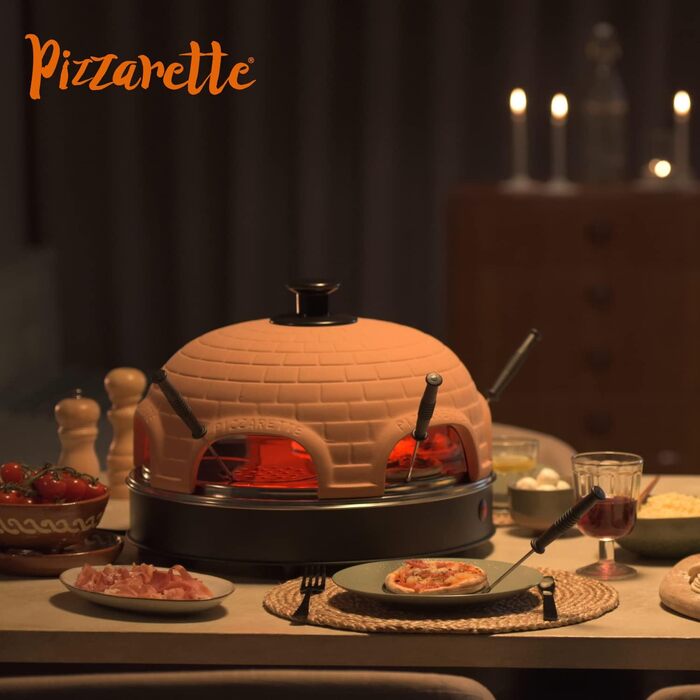 Піч для піци Emerio PIZZARETTE Оригінальна теракотова глиняна витяжка ручної роботи з тепловідбиваючим екраном Запатентована конструкція для сімейних розваг Mini Pizza для 6 осіб Веселощі Зірка No1 ПО-115984.8