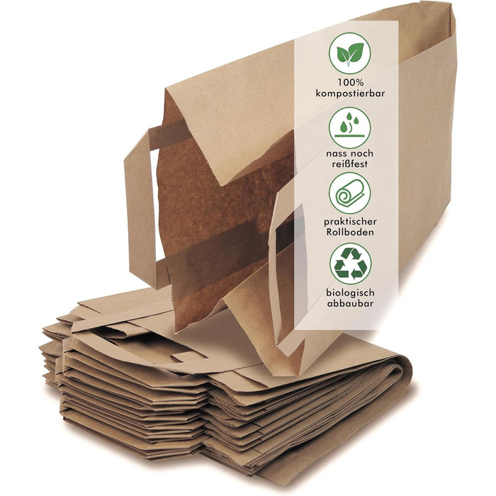 Біорозкладні пакети для сміття з ручками, стійкі до розривів, 10 літрів 50 шт. Біорозкладні пакети для кухонних відходів з практичною ручкою для перенесення та закручуваним дном, 100 компостовані від Quertee