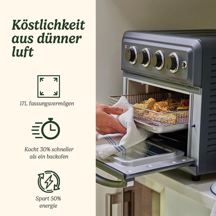 Міні-піч для фритюрниці Cuisinart 7 в 1 смаження у фритюрі, смаження, запікання, гриль, тости, підсмажування та підтримання тепла 2 режими нагрівання, велика ємність 17 л На 30 швидше Енергоефективний темно-сірий