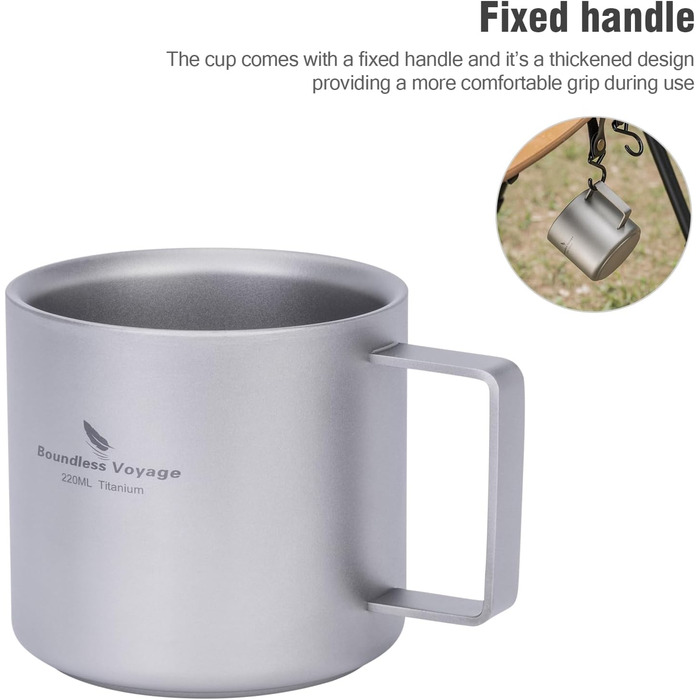 Мл титанова кавова чашка, міні-кухоль з подвійними стінками для еспресо, чаю, кемпінгу та подорожей, міцна, легка, портативний посуд для напоїв, Ti3052D (піскоструйна обробка), сірий, 220