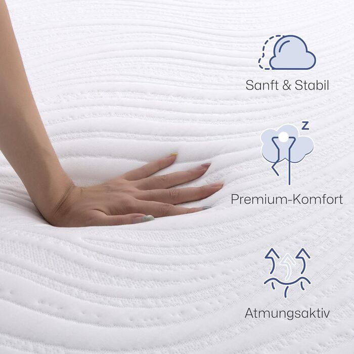 Матрац з пінопласту 160x200 см Середньої жорсткості H3 Висота 18 см Матрац з холодного пінопласту Високоякісний пінопласт Знімний чохол, який можна прати 7-зонний ергономічний та дихаючий Товщина 18 см 160 x 200 см