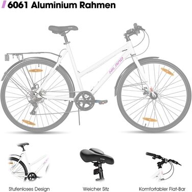 Шосейний велосипед Hiland 28″ з алюмінію, 7 швидкостей для чоловіків та жінок, білий