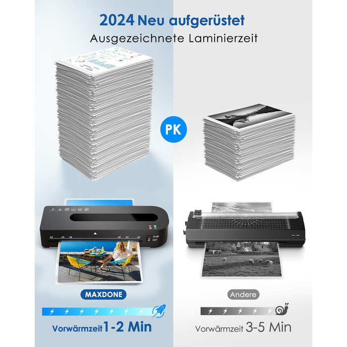 Ламінатор A4 - ламінатор 4-в-1 з 30 ламінуючими пакетами для A4/A5/A6, швидкий розігрів, комплект гарячого та холодного ламінатора з різаком для паперу, закруглювач кутів для офісу, дому та школи B-FN333