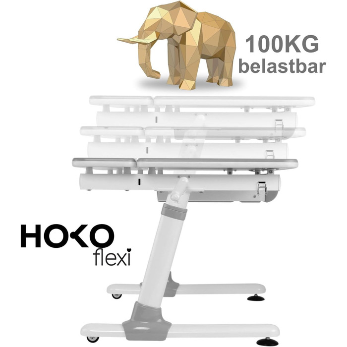 Комплект HOKO Ergo-Study-Table COMPAKT, JoJo & LUBU. Регульована по висоті дитяча парта з регульованою по нахилу стільницею та тум