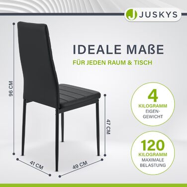 Обідні стільці Juskys Loja, комплект з 4 шт. , з оббивкою зі штучної шкіри та високою спинкою - міцний сталевий каркас, витримує вагу до 120 кг - 4 стільці для їдальні та кухні, кухонні стільці, обідній стілець, чорний, комплект з 4 шт.