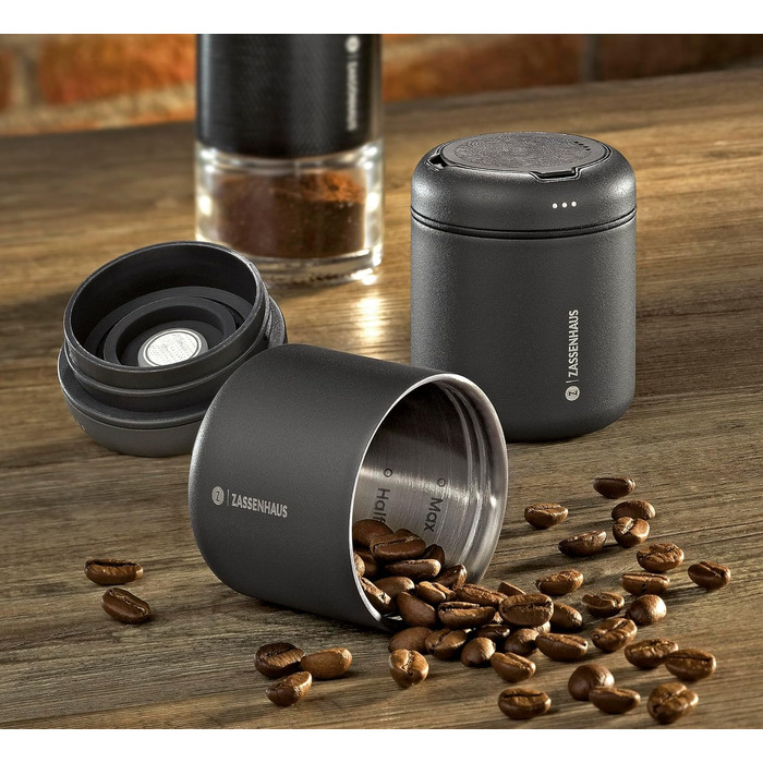 Контейнер для зберігання AROMA 30 г, нержавіюча сталь, з лаковим покриттям, оптимальний захист аромату завдяки вбудованому вентилю, з силіконовою прокладкою та регульованим індикатором дати, для кави, чаю, спецій 5.8 см x 6.8 см світло-сіро-блакитний