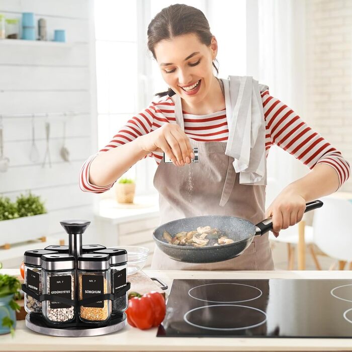 Карусель для спецій, що обертається на 360, органайзер для спецій з 6 баночками для спецій об&39ємом 120 мл, регулювання розміру на 360, ніжна підставка для спецій з нержавіючої сталі, зберігання основних спецій для початківців-кухарів, один шар - 6 баноч