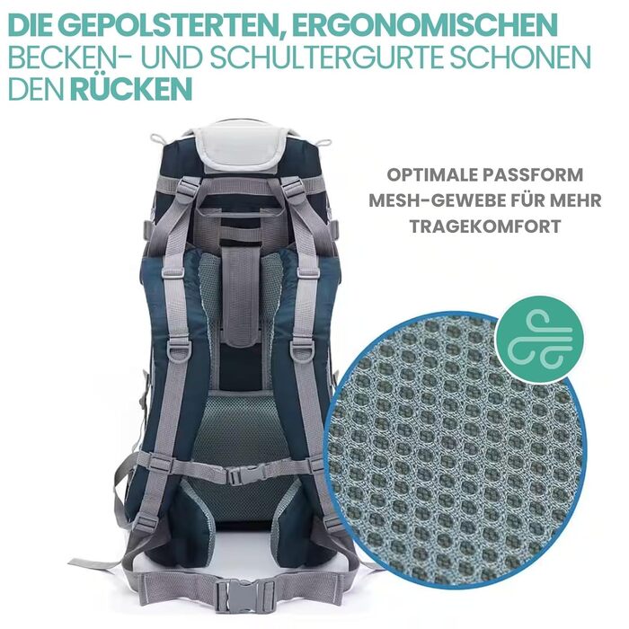 Переноска Fillikid - люлька на спині із захистом від сонця, поясом, дитячим рюкзаком і відділеннями для зберігання - рюкзак для по