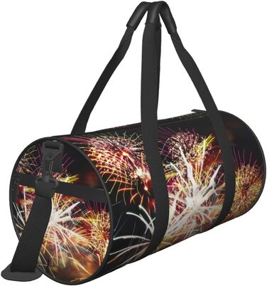 Спортивна сумка, дорожня сумка, стильний принт Феєрверк, сумка для подорожей на ніч, чорна, універсальний розмір