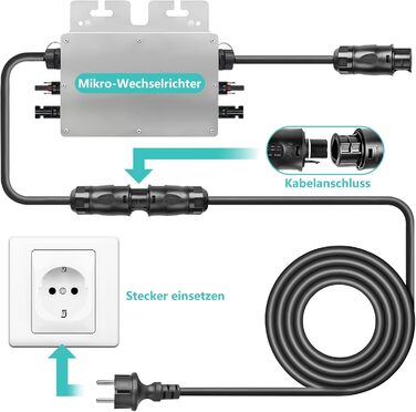 Подовжувач JUYLTOOL 5 м, кабель з розеткою BC01 та вилкою Schuko (IP44) для балконних електростанцій та мікроінверторів, доступний у розмірі 2 м/5 м, фотоелектричний подовжувач для зовнішнього використання