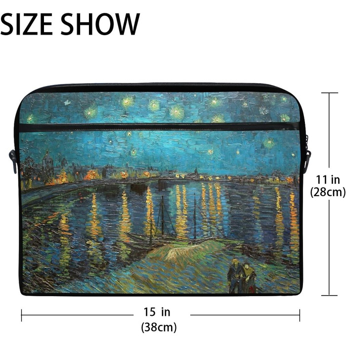 Сумка через плече для ноутбука із зоряною ніччю над Роною від 14 до 15,6 дюймів (35,6 см) з регульованим плечовим ременем для ноут