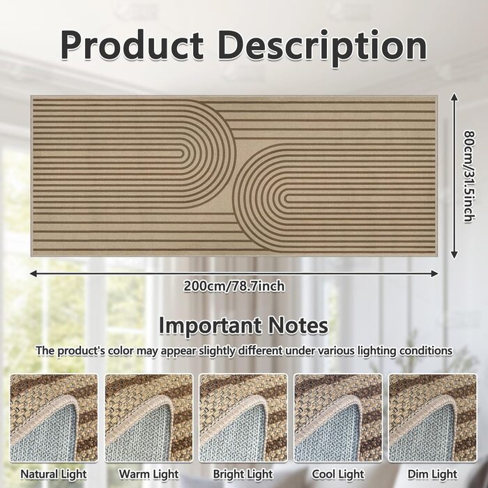 Доріжка для передпокою 80x200 см, кухонний килимок під джут, килимок для передпокою, який можна прати, нековзка кухонна доріжка, коричневий килимок для вулиці для кухні, вітальні, спальні, передпокою, входу, балкону, коричневий 80 x 200 см (прямокутний)