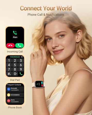 Розумний годинник для чоловіків та жінок з функцією телефону, фітнес-годинник 1,85 дюйма, понад 100 спортивних режимів, фітнес-трекер з моніторингом серцевого ритму/SpO2/сну, крокомір, водонепроникний спортивний годинник IP68 для iOS та Android, бежевий