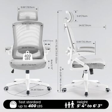 Ергономічне офісне крісло Fizzin, комп&39ютерне крісло з регульованою поперековою опорою, дихаюче сітчасте робоче крісло з потовщеною подушкою, зручне робоче крісло для домашнього офісу (сіре)