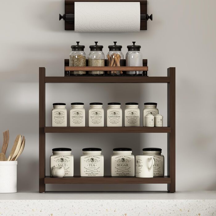 Трирівнева підставка для спецій Homidea ZEN - дерев&39яна кухонна полиця, шафка для спецій, універсальний органайзер для кухні, ванної кімнати, офісу (горіх)