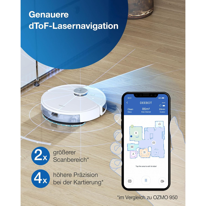 Робот-пилосос ECOVACS DEEBOT N10 PLUS зі шваброю 4300 Па, автоматична всмоктувальна станція, до 300 хв/400 м, лазерна навігація Tr