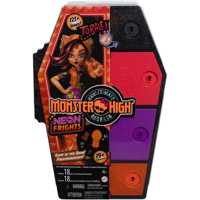 Лялька Monster High Skulltimate Secrets Toralei Stripe - Сяюча шафка з більш ніж 19 кольоровими сюрпризами, сюрпризи, таємниче покриття, що миється, для дітей віком від 6 років, HNF80