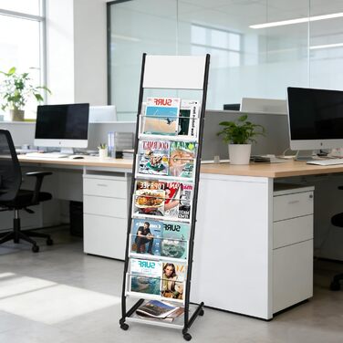 Шарова стійка для журналів SUNDOY з колесами підлогова підставка для брошур та каталогів, стійка для журналів на колесах для офісу, ярмарків та дому (ширина 32,5 см) 5-шарова, ширина 32,5 см, 5-