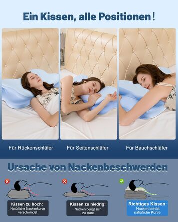 Подушка для шиї IDEA, ортопедична подушка з піни з ефектом пам&39яті, ергономічна подушка для полегшення болю в шиї, подушка для шиї проти хропіння, подушка для сну на боці, спині та животі ()