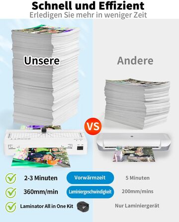 Ламінатор, ламінатор А4 зі швидким прогріванням, ламінатори А4/А5/А6 80-125 мікрон з вбудованим різаком для дому, офісу, школи, фотографії А4 10 шт.