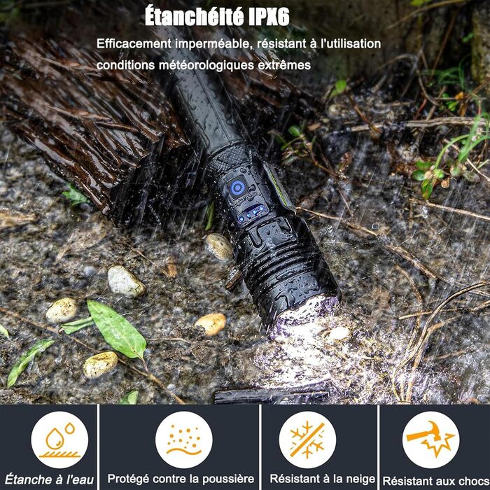 Акумуляторний світлодіодний ліхтарик, 1000000 люмен, надзвичайно яскравий тактичний ліхтарик із можливістю масштабування, 7 режимами освітлення та тривалим часом роботи від батареї, водонепроникний ручний ліхтарик для кемпінгу, походів, риболовлі, активно