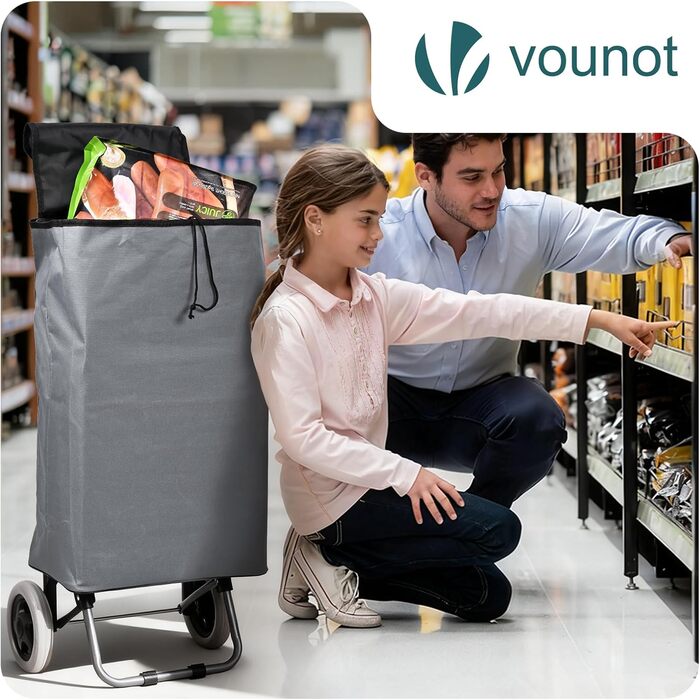 Складний візок для покупок 59л, 2-в-1 візок-сумка на 2 колесах, Знімна сумка, Кишеня на блискавці, Гачок для подолання сходинок, Сірий