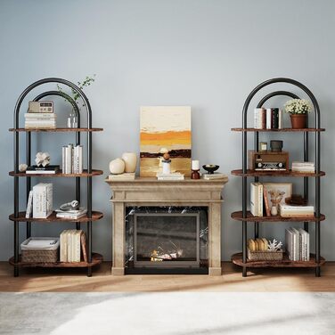 Рівнева вигнута книжкова шафа, книжкова полиця з металевим каркасом та дерев&39яними полицями, висота 165,5 см, полиці для зберігання для вітальні, кабінету, офісу, 80 * 30 * 165,5 см (сільський коричневий) 80*30*165,5 см, 4-