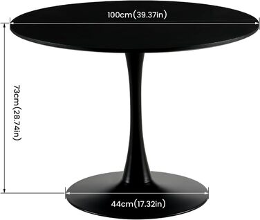 Скандинавський сучасний круглий обідній стіл, письмовий стіл, барний стіл, підходить для кухні, їдальні, вітальні та офісу, для 2-4 осіб, діаметр 100 см, чорний 100 x 100 см (круглий) чорний