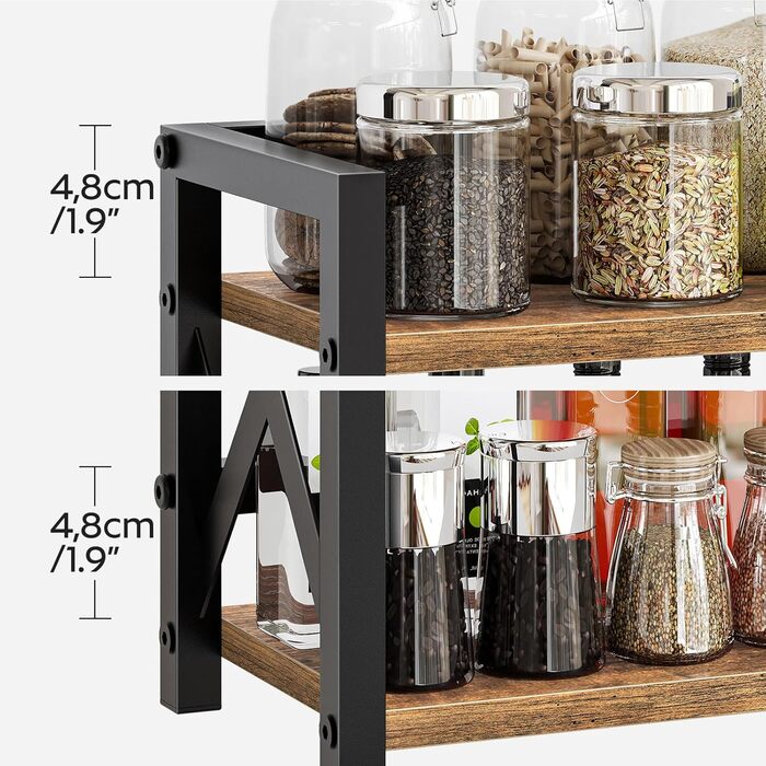 Стелаж для спецій, 2-рівневий органайзер та тримач, полиця для зберігання, промислова кухонна полиця, для кухні, офісу, вітальні та ванної кімнати, вінтажний коричневий та чорний XSR28BR