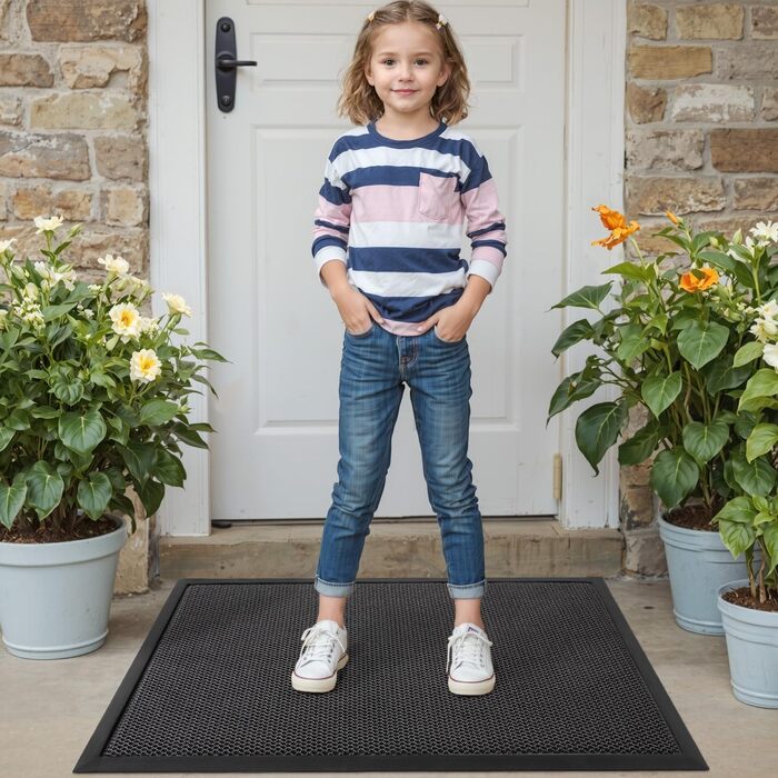 Килимок для вулиці DEXI 60 x 90 см, надзвичайно стійкий до ковзання, брудозатримуючий килимок, міцний килимок для вулиці, міцний водонепроникний килимок для вхідних дверей, темно-сірий 60 x 90 см