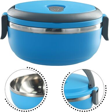 Термоланчбокс Круглий, 700 мл, синій. Ізольований контейнер для їжі з міцною внутрішньою колбою з нержавіючої сталі PP-304, для студентів, офісу, подорожей. Герметичний, легко миється, зберігає тепло до 3-4 годин.