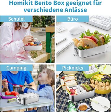 Ланчбокс Homikit з нержавіючої сталі, 850 мл, з двома відділеннями та сумкою для дітей та дорослих. Герметичний контейнер для сніданку/обіду для школи, офісу та подорожей. Можна мити в посудомийній машині.