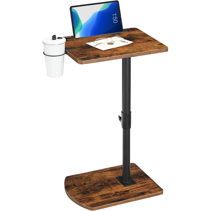 Журнальний столик HOOBRO C-подібної форми, регульована висота від 45,5 до 78 см, обертовий на 360 диванний столик з тримачем для напоїв та слотом, засовується під диван або ліжко, вінтажний коричневий та чорний EBF34SF01 Вінтажний коричневий чорний