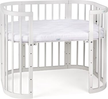 Дитяче ліжко Waldin 5-в-1, дерев&39яне приліжкове ліжечко, матрац, вентильоване, регульована основа у 5 положеннях, біле дерево (комплект тканини не входить до комплекту)