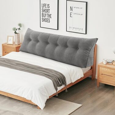 Подушка для спини OHMG 120/140/160/180/200 см, підходить для ліжка та дивана, поперекова подушка, подушка для читання, подушка зі знімним ремінцем для шиї та чохлом, який можна прати, практична бічна кишеня (сіра, 180)