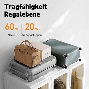 Складана шафа, 104x170x50 см, швидке складання, універсальна шафа з рейкою для одягу та магнітними дверцятами, ідеально підходить для спальні та вітальні, коричнева прозора панель дверей 104x50x170 см