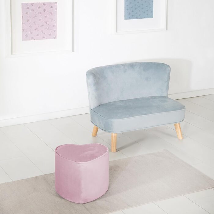 Дитячий табурет Lil Sofa у формі серця - Зручний табурет з рожевої оксамитової тканини - М'які меблі пуф для дитячої кімнати - Вис